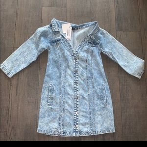 Boohoo Off the Shoulder Blue Jean Dress